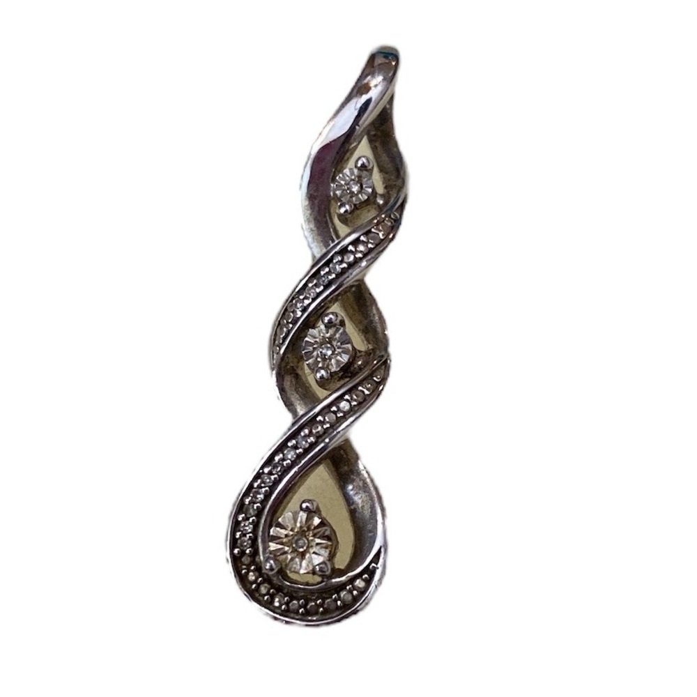 925 sterling silver 1 1/4” Diamond cluster teardrop Diamond accent pendant
